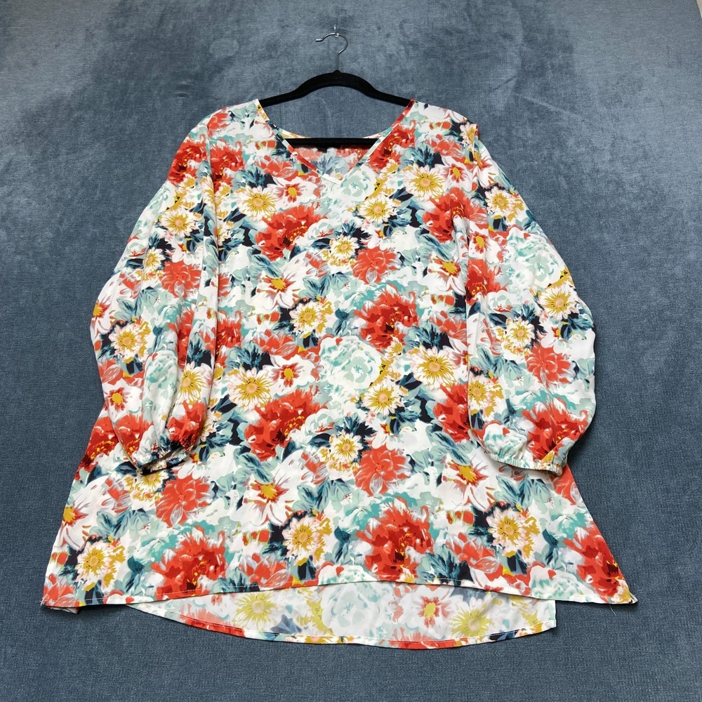 Mario Serrani Blouse Top Womens 2XL Multicolor Floral Round Neck Long Sleeve